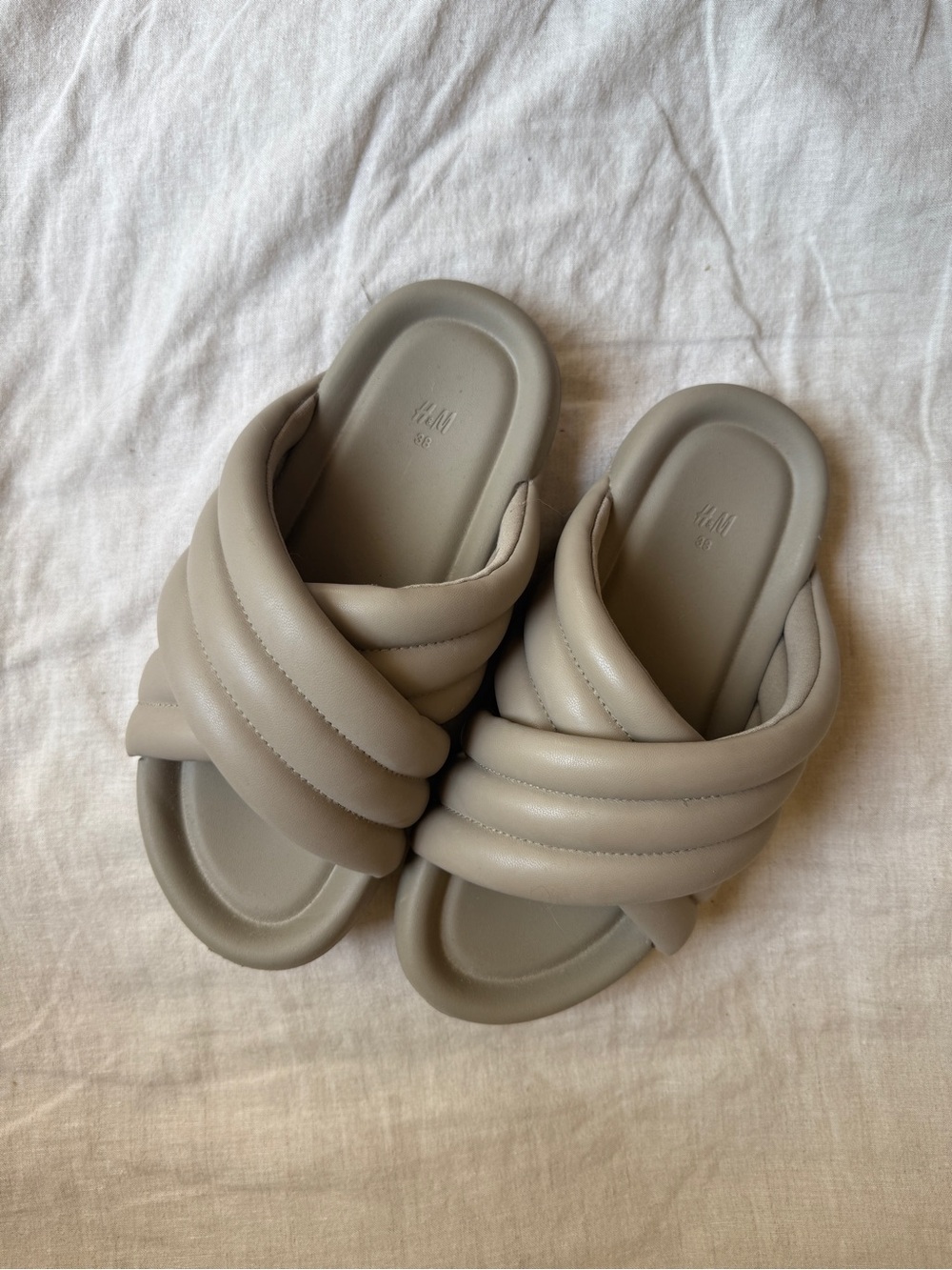 H&M Women's Padded Cross-Band Slide Sandals — Light Taupe